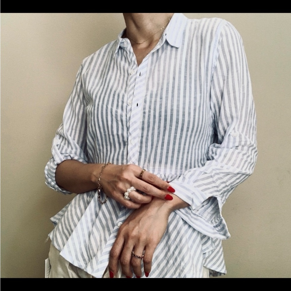 Brand New Nordstrom Striped White and Blue Women's Top - Picture 2 of 9